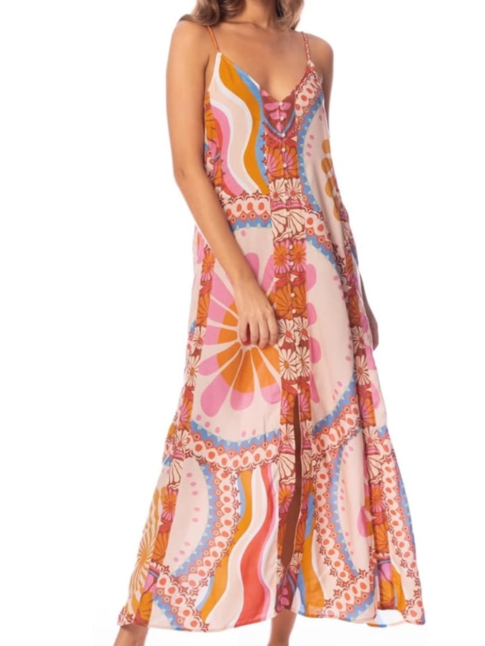 Maaji Pink Orange Blue Floral Maxi Dress - Picture 3 of 16